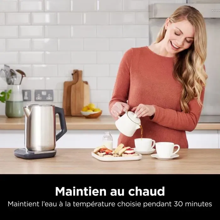 Ninja KT201EU - Bouilloire électrique température réglable, 1,7 L, 3000 W, 6 températures préréglées, maintien au chaud 30 min, finition inox et noir mat