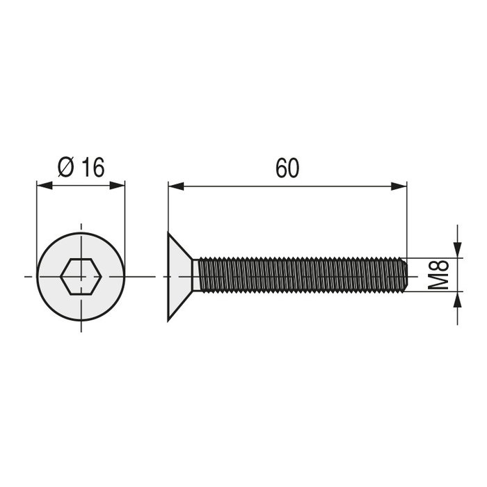 UCAFIX Vis à métaux Allen Din 7991 M-8 x 60 mm noire