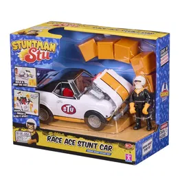 Bandai Stuntman Stu COSS8200 - Figurine cascadeur et voiture de course pour crashs et cascades amusantes
