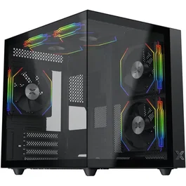 XIGMATEK EN44410 Aqua M Lite Boîtier PC Cube Micro-ATX/Mini-ITX Noir - 2 Faces en Verre Trempé - 5 Ventilateurs ARGB 120mm - Ports USB 3.0 et HD Audio