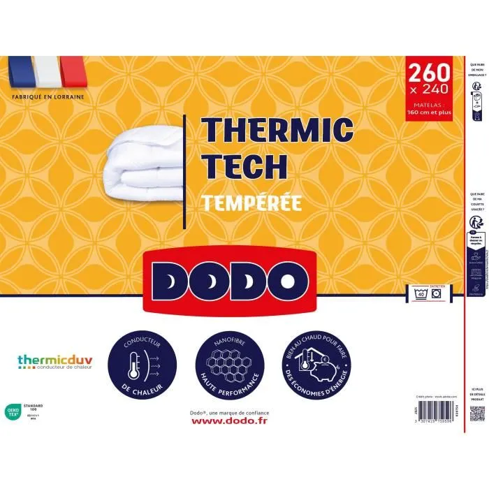 Dodo Couette Tempérée Thermique Tech 240x260 cm, Blanc, 250 g/m² - Confort Toutes Saisons pour Lit King Size