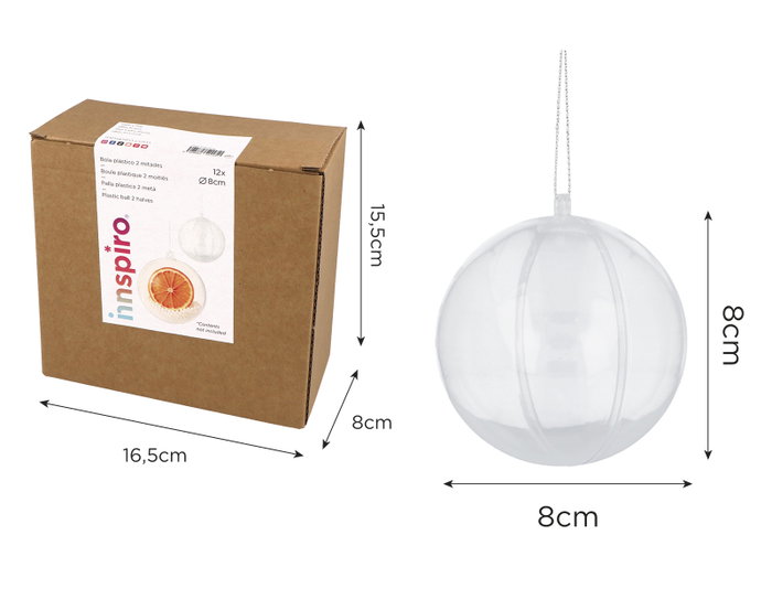 Innspiro Pack de 12 boules en plastique transparent de 8 cm