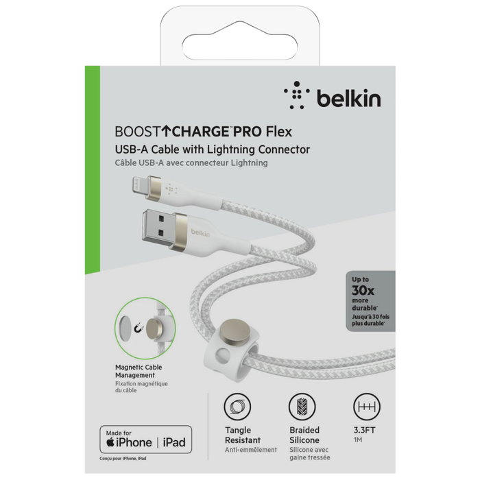 Belkin Flex Câble USB-A vers Lightning 1m, Blanc, CAA010bt1MWH