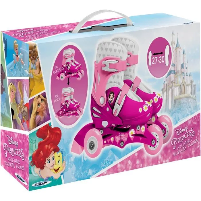 Stamp - Patins à Roulettes Ajustables Disney Princesses 2-en-1 Triskate Taille 27-30 pour Filles à partir de 4 Ans avec Fermeture Sécurisée - Rose Stamp - Patins à Roulettes Ajustables Disney Princesses 2-en-1 Triskate Taille 27-30 pour Filles à partir de 4 Ans avec Fermeture Sécurisée - Rose