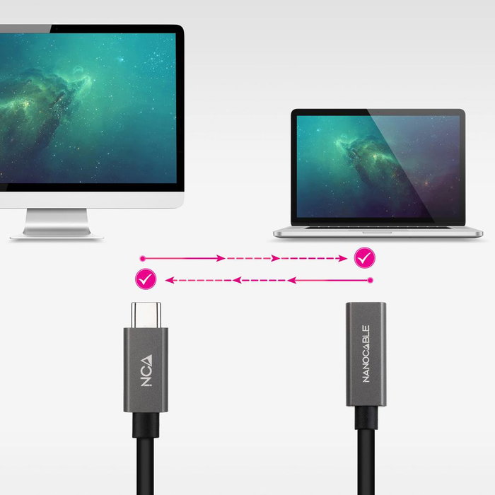 Nanocable 10.01.4400 Câble USB-C 0.5 m Prolongateur USB 3.1 60W 20Gbps 4K 60Hz Noir