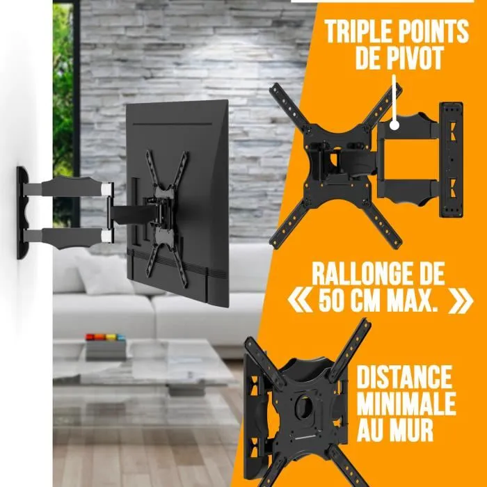 NANOOK Support mural TV orientable et inclinable pour téléviseurs 32 à 55 pouces (jusqu'à 45 kg) - Compatible LCD, LED, QLED, OLED - Rotation 90°