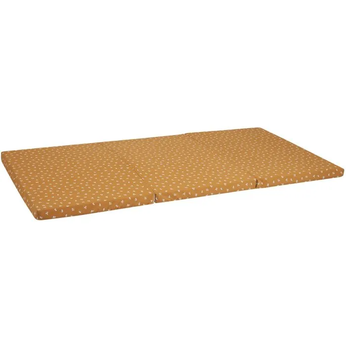 Candide Matelas de voyage bébé pliant 120 x 60 cm - Épaisseur 4 cm - Mousse confort - Housse coton déhoussable avec poignée - Coloris Camel - Fabriqué en France