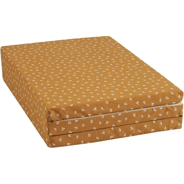 Candide Matelas de voyage bébé pliant 120 x 60 cm - Épaisseur 4 cm - Mousse confort - Housse coton déhoussable avec poignée - Coloris Camel - Fabriqué en France