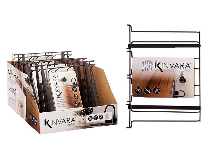 Kinvara Soporte à Verres Métal Noir 35x7x25 cm (Set de 6)