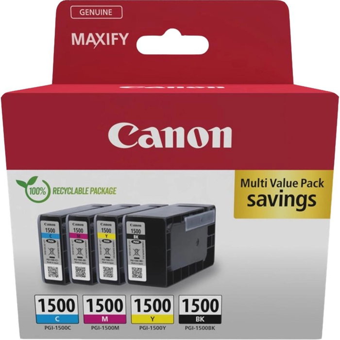 Canon PGI-1500 Multipack Original 4 Cartouches d'Encre Noir, Cyan, Magenta, Jaune pour MAXIFY MB2050 MB2350 MB2150 MB2155 MB2750 MB2755 Canon PGI-1500 Multipack Original 4 Cartouches d'Encre Noir, Cyan, Magenta, Jaune pour MAXIFY MB2050 MB2350 MB2150 MB2155 MB2750 MB2755