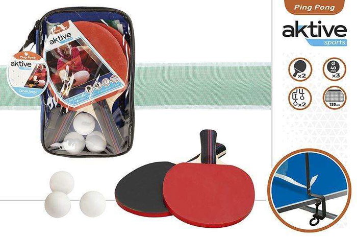 Aktive Sports Jeu de ping-pong avec filet, 2 raquettes, 3 balles et sac de transport - Color Baby, métal et nylon, à partir de 3 ans