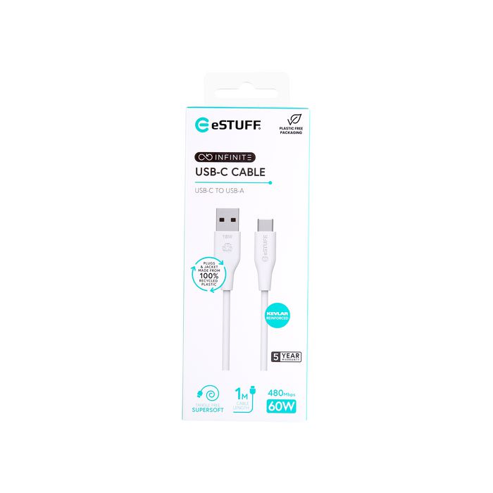 eSTUFF Câble USB-C vers USB-A INFINITE (GRS) 1 m Blanc