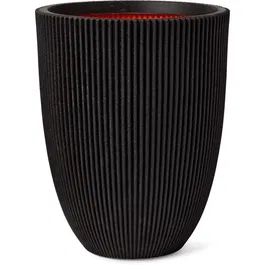CAPI EUROPE Vase décoratif bas GROOVE NL, 34 x 46 cm, noir, en polyéthylène recyclé résistant aux intempéries pour intérieur et extérieur
