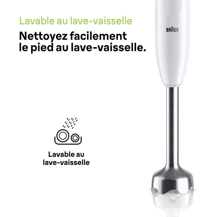 Braun MultiQuick 1 MQ10.202M - Mixeur plongeant 450 W, 1 vitesse, système EasyTwist, blanc, sans BPA, accessoires lavables au lave-vaisselle