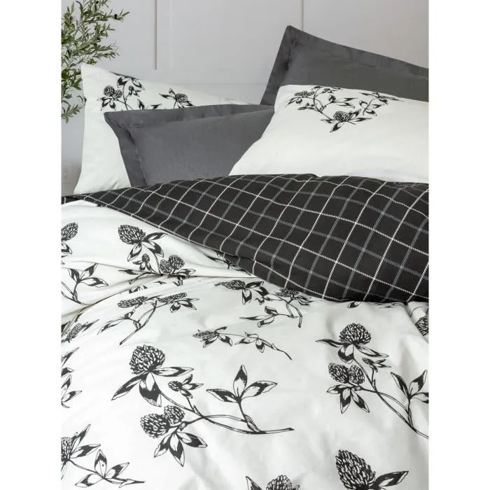 Parure de lit 3 pièces - Housse de couette 220 x 240 cm + 2 taies d'oreiller 60 x 60 cm - 100% coton renforcé 145 fils - Anthracite