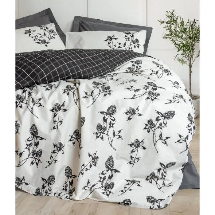 Parure de lit 3 pièces - Housse de couette 220 x 240 cm + 2 taies d'oreiller 60 x 60 cm - 100% coton renforcé 145 fils - Anthracite