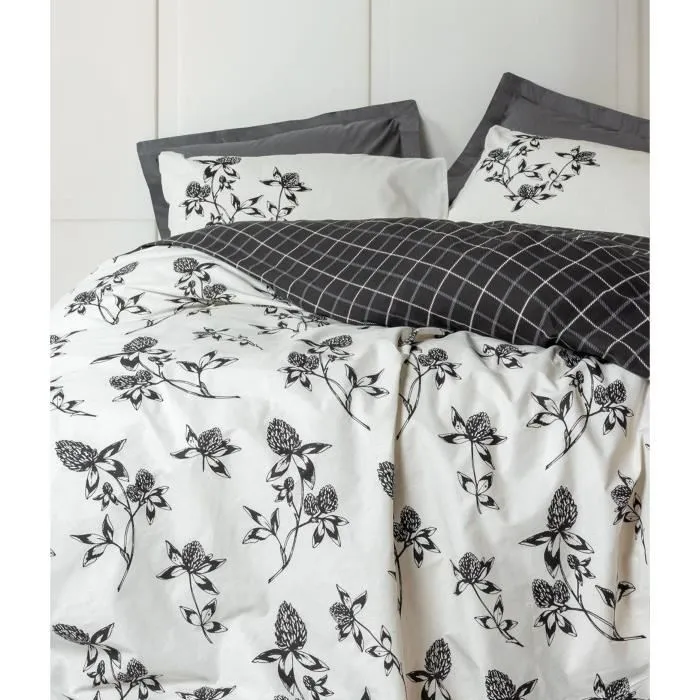Parure de lit 3 pièces - Housse de couette 220 x 240 cm + 2 taies d'oreiller 60 x 60 cm - 100% coton renforcé 145 fils - Anthracite