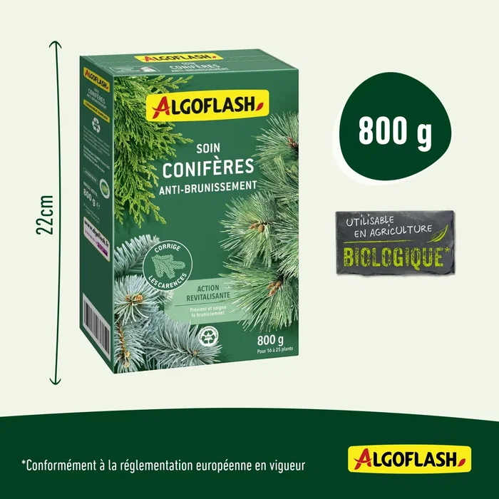 Algoflash Soin Conifères Anti-Brunissement 800 g - Traitement Préventif et Curatif pour Arbres à Aiguilles
