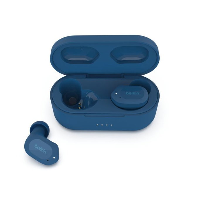 Belkin SOUNDFORM Play Auc005Btbl Écouteurs Bluetooth True Wireless Intra-auriculaires avec Microphone et Réduction de Bruit, IPX5, Autonomie 38 Heures, Bleu