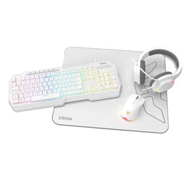 Krom Kit Gaming Kenta PC 4-en-1 RGB Blanc – Clavier, Souris, Casque, Tapis