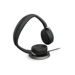 Jabra 26699-989-989 Casque Evolve2 65 Flex UC Stéréo avec Station de Charge, Design Pliable, Suppression de Bruit Active Hybride