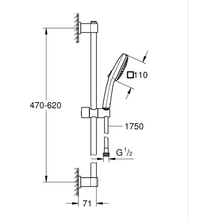 Grohe Vitalio Comfort 110 26397001 - Pommeau de douche main avec 2 jets (Pluie/Stimulant), sélection facile, économie d'eau, anti-calcaire, finition chromée