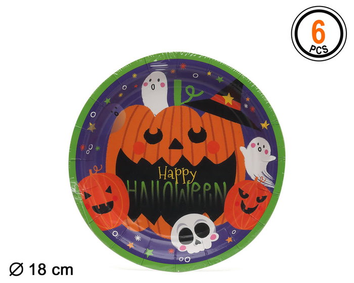 atosa Assiettes en carton Halloween Citrouilles 18 cm - Pack de 6 atosa Assiettes en carton Halloween Citrouilles 18 cm - Pack de 6
