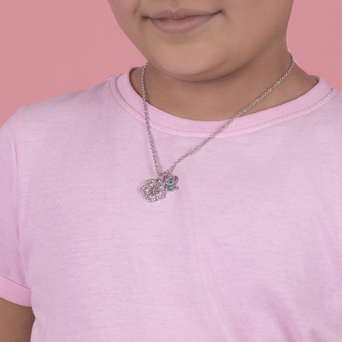 Colgante Stitch Disney - Pendentif en argent avec chaîne et motif fleur Colgante Stitch Disney - Pendentif en argent avec chaîne et motif fleur