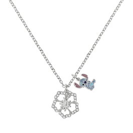 Colgante Stitch Disney - Pendentif en argent avec chaîne et motif fleur