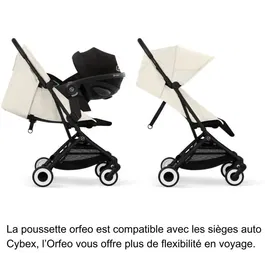 CYBEX Poussette de voyage Orfeo Canvas White, Ultra Compacte et Confortable, 6.3 kg, Utilisable dès la Naissance jusqu'à 4 ans (22 kg), Système 2 en 1