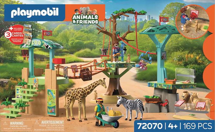 Playmobil 72070 Parc aventure Zoo au milieu des animaux sauvages avec passerelles, ponts en corde et plateformes d'observation - Figurines girafe, zèbre et lion incluses