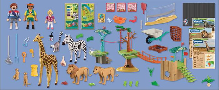 Playmobil 72070 Parc aventure Zoo au milieu des animaux sauvages avec passerelles, ponts en corde et plateformes d'observation - Figurines girafe, zèbre et lion incluses
