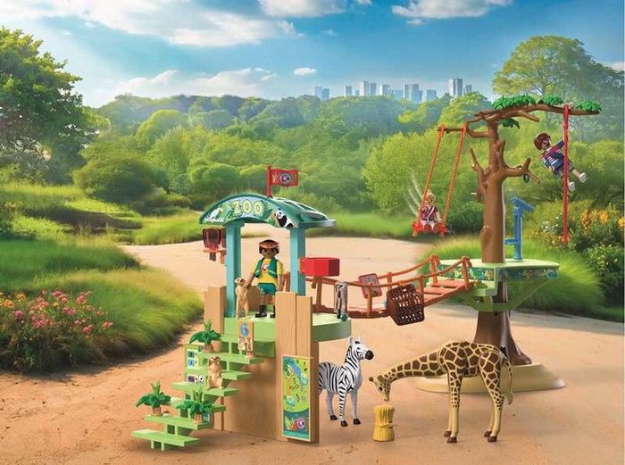 Playmobil 72070 Parc aventure Zoo au milieu des animaux sauvages avec passerelles, ponts en corde et plateformes d'observation - Figurines girafe, zèbre et lion incluses