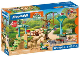 Playmobil 72070 Parc aventure Zoo au milieu des animaux sauvages avec passerelles, ponts en corde et plateformes d'observation - Figurines girafe, zèbre et lion incluses