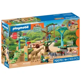 Playmobil 72070 Parc aventure Zoo au milieu des animaux sauvages avec passerelles, ponts en corde et plateformes d'observation - Figurines girafe, zèbre et lion incluses