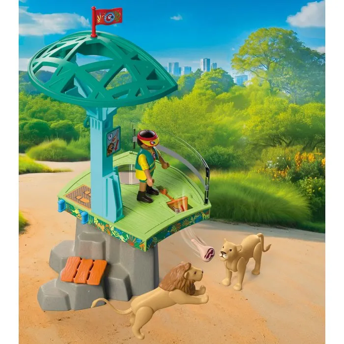 Playmobil 72070 Parc aventure Zoo au milieu des animaux sauvages avec passerelles, ponts en corde et plateformes d'observation - Figurines girafe, zèbre et lion incluses