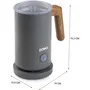Domo Mousseur à lait DO745MF - 500 W - Capacité 150 ml - 3 fonctions (mousse chaude, froide, chauffage) - Socle rotatif 360° - Revêtement antiadhésif - Gris/Bois