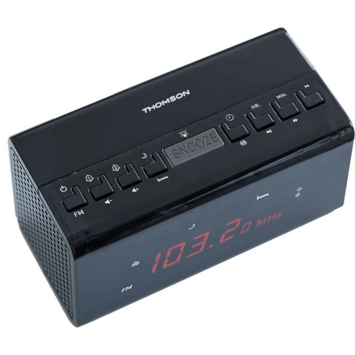 Thomson CR50 Radio Réveil DAB+/FM avec Réglage Automatique Heure, Double Alarme, Écran Lumineux Réglable et 40 Mémorisations - Noir