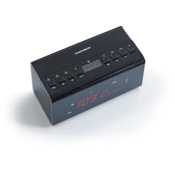 Thomson CR50 Radio Réveil DAB+/FM avec Réglage Automatique Heure, Double Alarme, Écran Lumineux Réglable et 40 Mémorisations - Noir