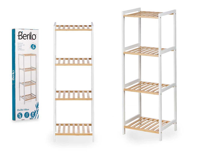 Berilo Étagère Carrée 4 Niveaux Bambou Blanc 100x6x30 cm Berilo Étagère Carrée 4 Niveaux Bambou Blanc 100x6x30 cm