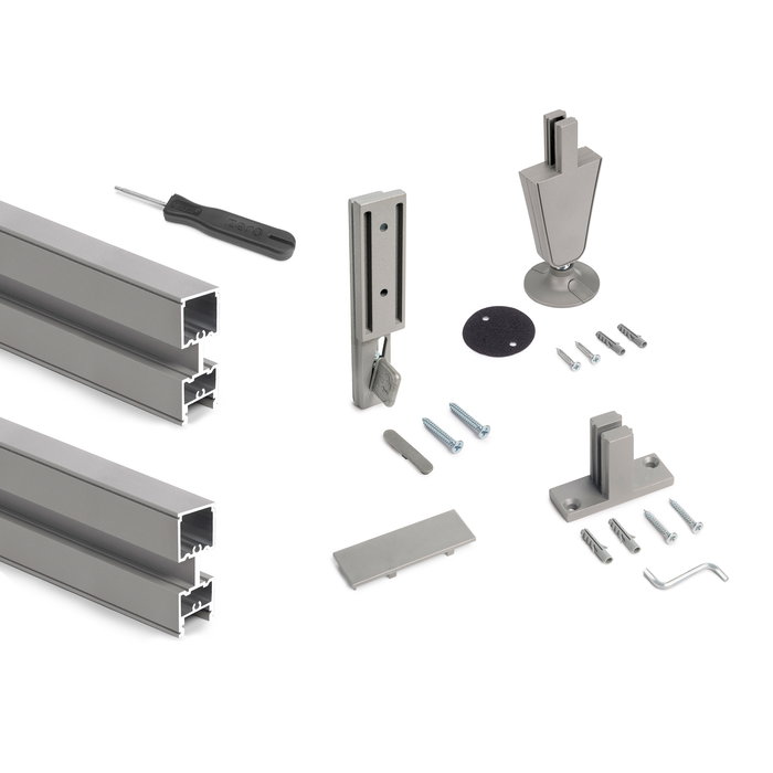 Emuca Lot de 2 cadres Zero avec quincaillerie et profilés pour montage au sol et au mur avec vérin circulaire, Aluminium et Zamak, Gris pierre