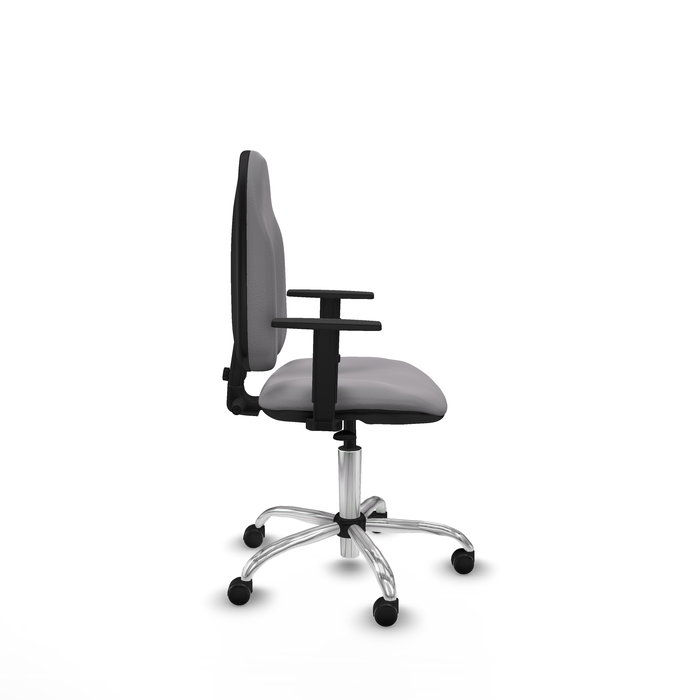 Chaise Algarra Contact permament de base Cuir écologique Gris Structure chromée Accoudoir 1D Sans appui-tête Roulettes autofreinées