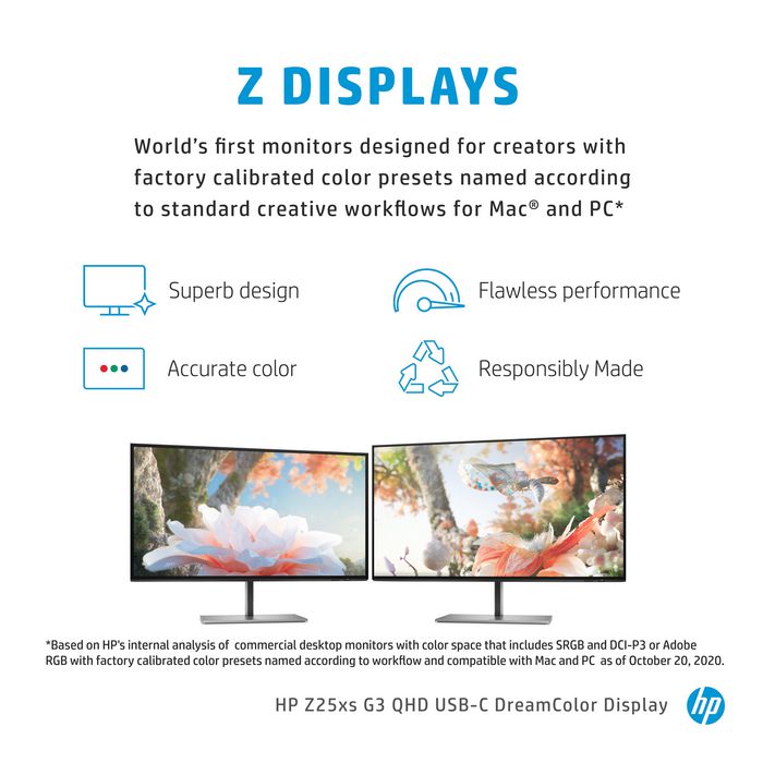HP Ecran Moniteur DreamColor Z25xs G3 25 pouces QHD USB-C, compatibilité Mac et PC, HDR, couverture DCI-P3 95%