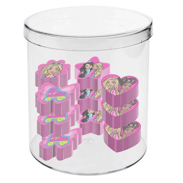 Karactermania Barbie Mix - 12 gommes à effacer assorties avec étui - Cube en plastique - Design de personnage - Couleur rose