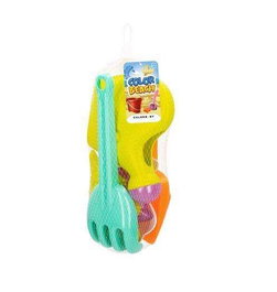 Color Baby Set de jardinage pour enfants - pelle, râteau, arrosoir et 3 moules de 27 cm - modèles assortis