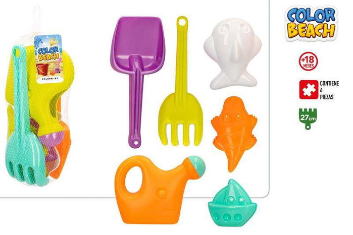 Color Baby Set de plage poussette pelle râteau arrosoir 3 moules 27 cm modèle aléatoire