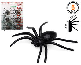 Araignées en plastique noir - Lot de 6 pièces de 4 cm