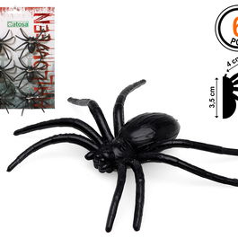 Lot de 6 Araignées en Plastique Noir - 4 cm - Déco Fête d'Halloween