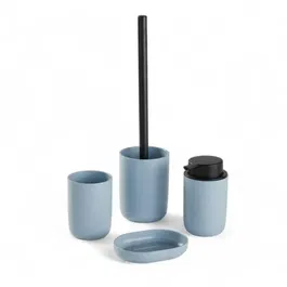 Today - Ensemble de 4 Accessoires Salle de Bain Utility (Distributeur Savon, Gobelet, Porte-Savon, Brosse WC) - Bleu - Aluminium et Plastique