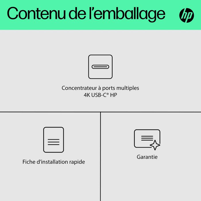 HP Concentrateur USB-C 4K Portable avec 4 Ports USB-C, Alimentation 65W et Compatibilité Multi-OS pour Windows, macOS, Chrome OS, iOS et Android